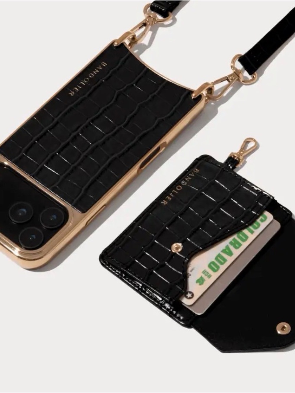 Bandolier Remi Magnet Black Croc Leather Phone Case with Card Wallet 17Air